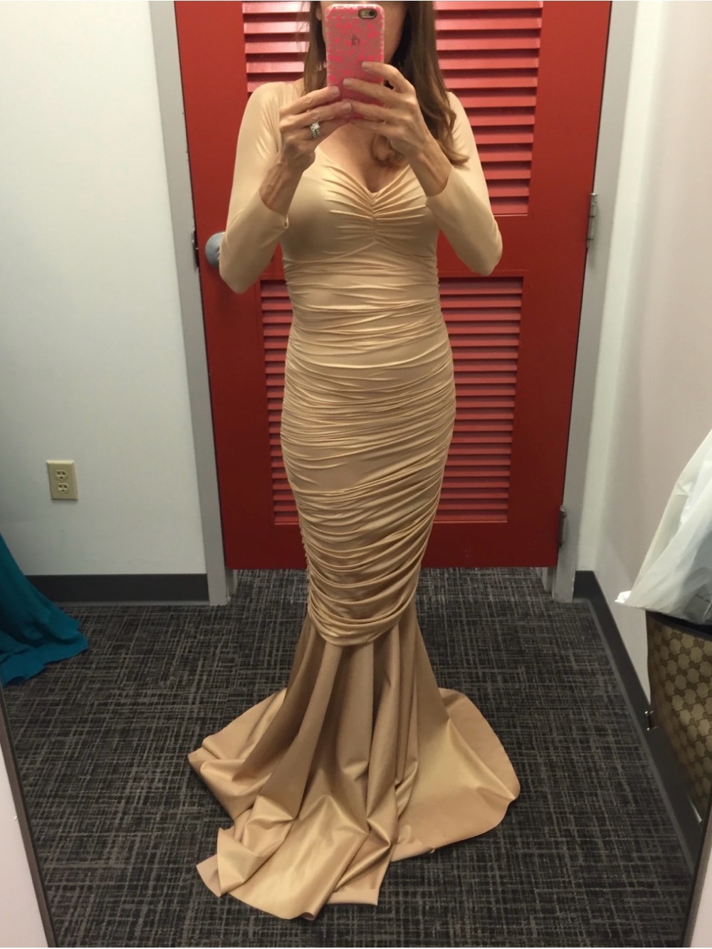 Chiara Boni couture Ruched Mermaid Maxi Dress in Nude Size 2
